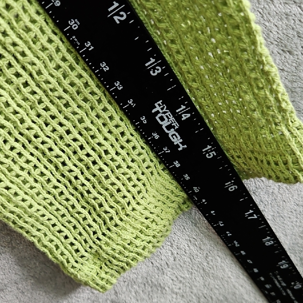 Chico's Sz 3 XL Bright Green V-Neck Sweater Open Weave Cotton Turkey - Picture 6 of 8